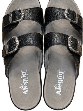 🚨Alegria Black Embossed Leather Slide Sandals Double Buckle EU38/US 7.5-8